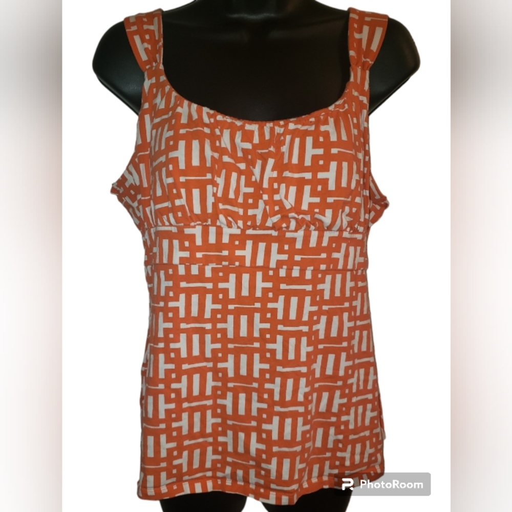 Ann Taylor Orange and White Sleeveless Blouse
